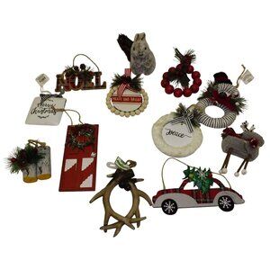 Christmas Ornaments Set Of 12 Farm Chic Farmhouse Country Red Black Horns Deer